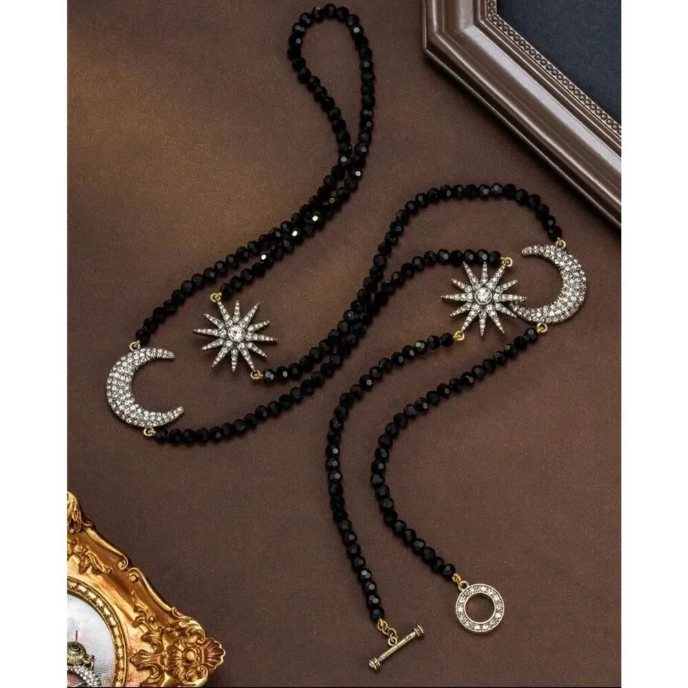 Gorgeous Black Moon and Stars Necklace